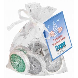 Organzasäckchen Christmas silber 48g, mit Kärtchen | Preis auf Anfrage